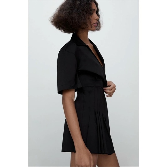 Zara Stretch Poplin Dress in Black - Picture 2 of 8